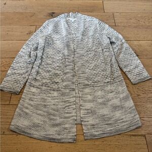 J. Jill Grey White Textured Honeycomb Open Front Cardigan Sweater Large (1353)‎